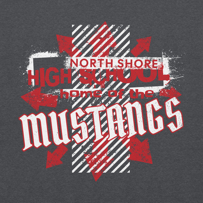 Close-up view of North Shore High School Mustangs Dark Grey Classic Unisex Hoodie 210