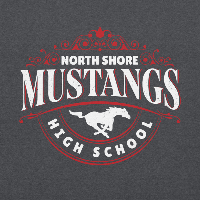 Close-up view of North Shore High School Mustangs Dark Grey Classic Unisex Hoodie 211