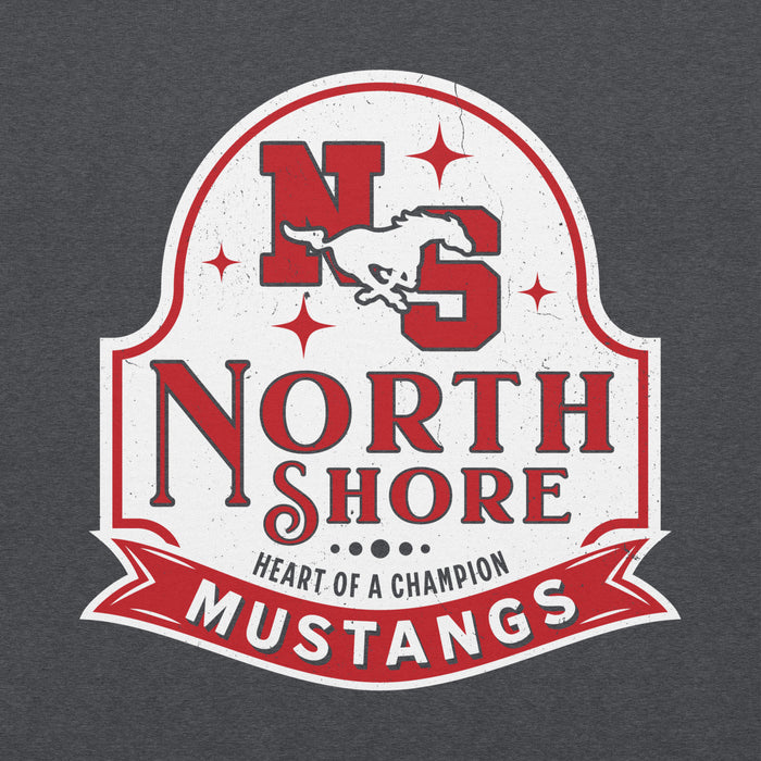 Close-up view of North Shore High School Mustangs Dark Grey Classic Unisex Hoodie 219