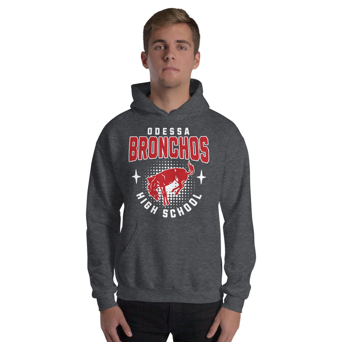 Man wearing Odessa High School Bronchos Dark Grey Classic Unisex Hoodie 204