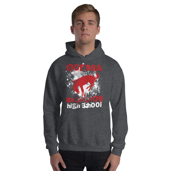 Man wearing Odessa High School Bronchos Dark Grey Classic Unisex Hoodie 205