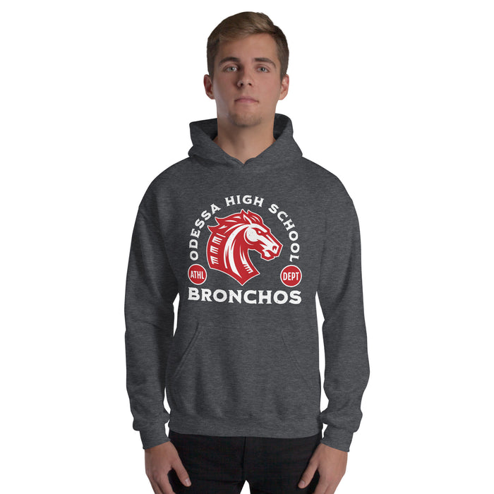 Man wearing Odessa High School Bronchos Dark Grey Classic Unisex Hoodie 208