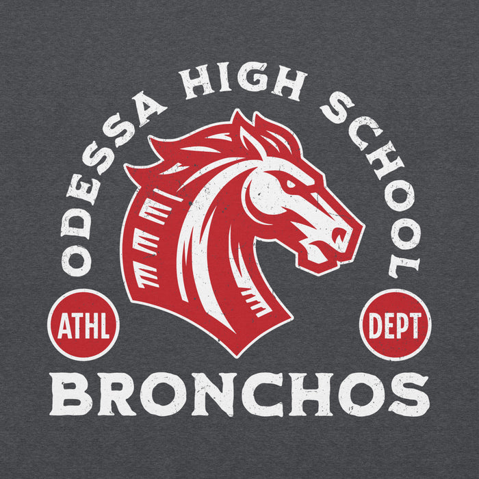 Close-up view of Odessa High School Bronchos Dark Grey Classic Unisex Hoodie 208