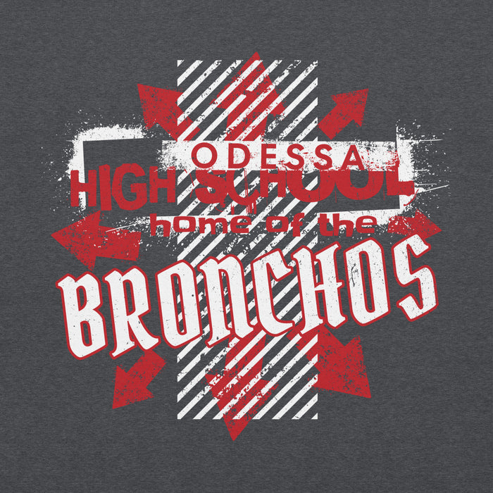 Close-up view of Odessa High School Bronchos Dark Grey Classic Unisex Hoodie 210