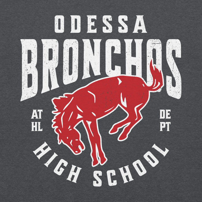 Close-up view of Odessa High School Bronchos Dark Grey Classic Unisex Hoodie 213