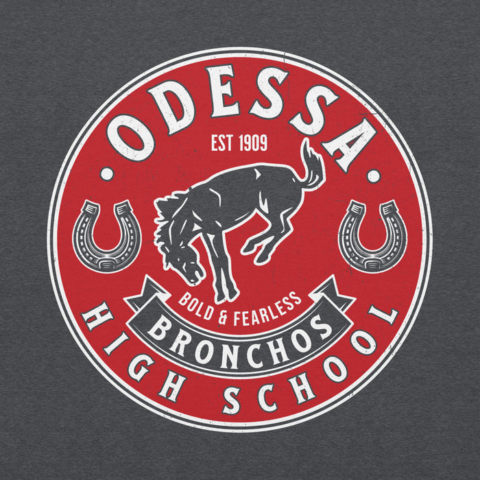 Close-up view of Odessa High School Bronchos Dark Grey Classic Unisex Hoodie 215