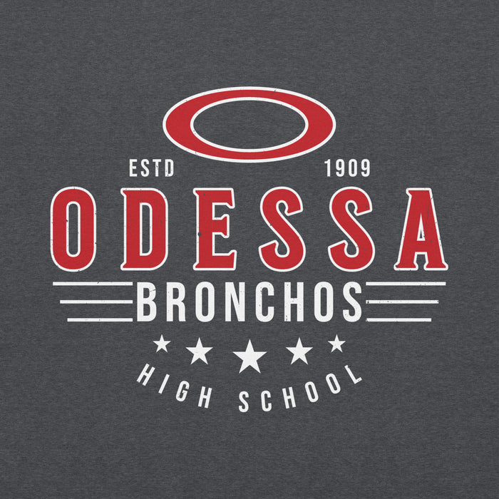 Close-up view of Odessa High School Bronchos Dark Grey Classic Unisex Hoodie 217