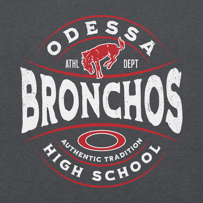 Close-up view of Odessa High School Bronchos Dark Grey Classic Unisex Hoodie 218