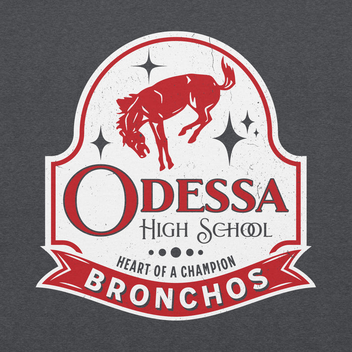 Close-up view of Odessa High School Bronchos Dark Grey Classic Unisex Hoodie 219