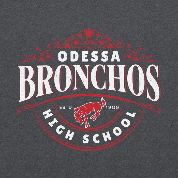 Close-up view of Odessa High School Bronchos Dark Grey Classic Unisex Hoodie 211