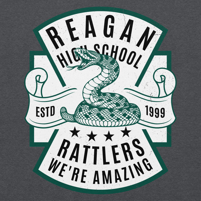 Close-up view of Reagan High School Rattlers Dark Grey Classic Unisex Hoodie 207