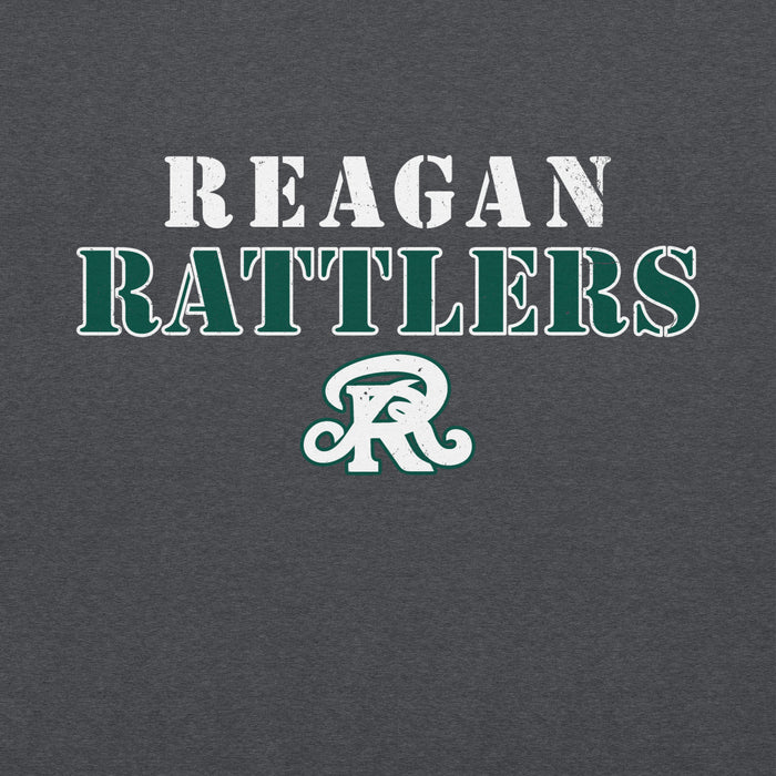 Close-up view of Reagan High School Rattlers Dark Grey Classic Unisex Hoodie 222