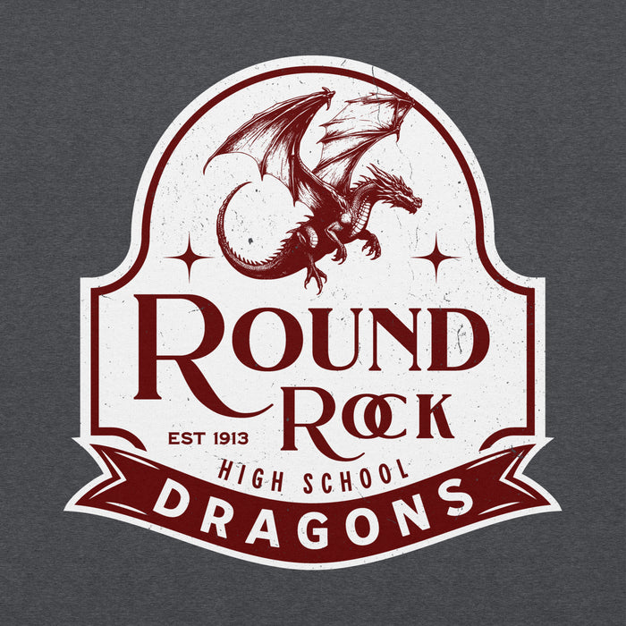 Close-up view of Round Rock High School Dragons Dark Grey Classic Unisex Hoodie 219