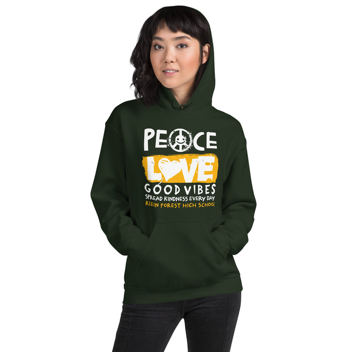 Woman wearing Klein Forest High School Golden Eagles Forest Green Classic Unisex Hoodie 240