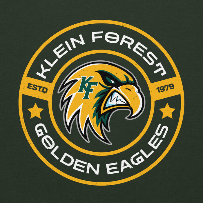 Close-up view of Klein Forest High School Golden Eagles Forest Green Classic Unisex Hoodie 239