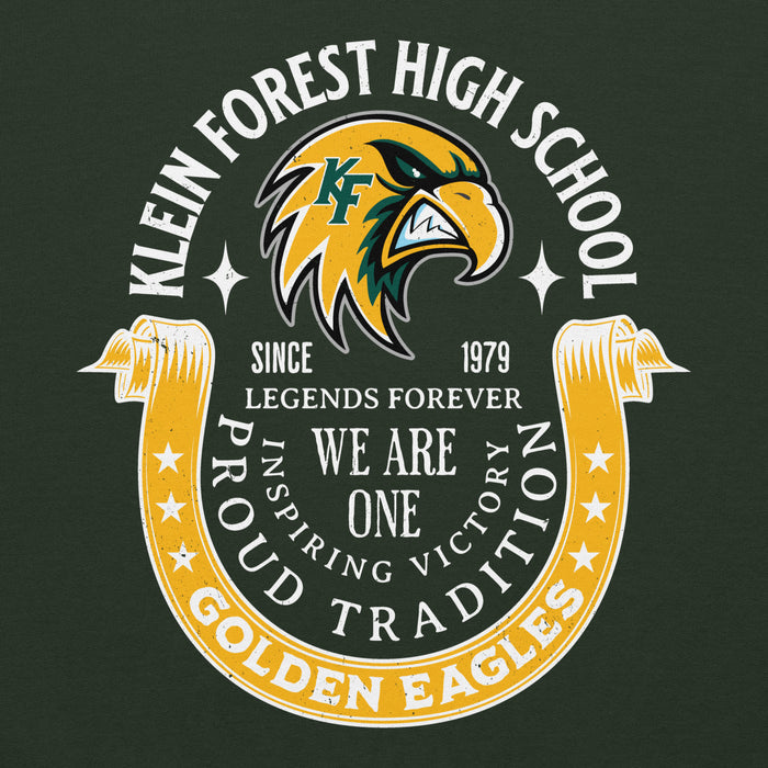 Close-up view of Klein Forest High School Golden Eagles Forest Green Classic Unisex Hoodie 229