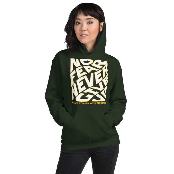 Woman wearing Klein Forest High School Golden Eagles Forest Green Classic Unisex Hoodie 236