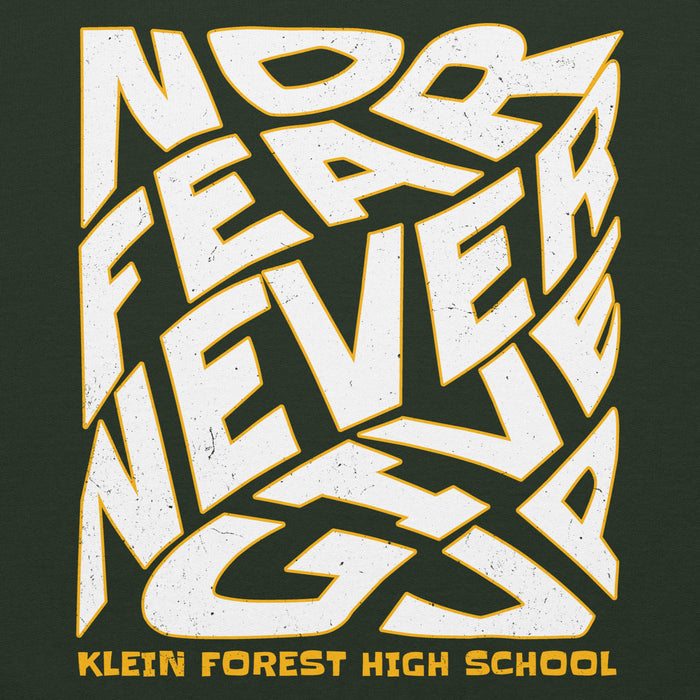 Close-up view of Klein Forest High School Golden Eagles Forest Green Classic Unisex Hoodie 236