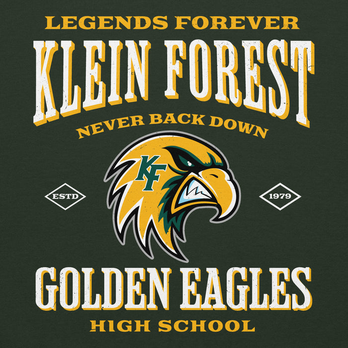 Close-up view of Klein Forest High School Golden Eagles Forest Green Classic Unisex Hoodie 230