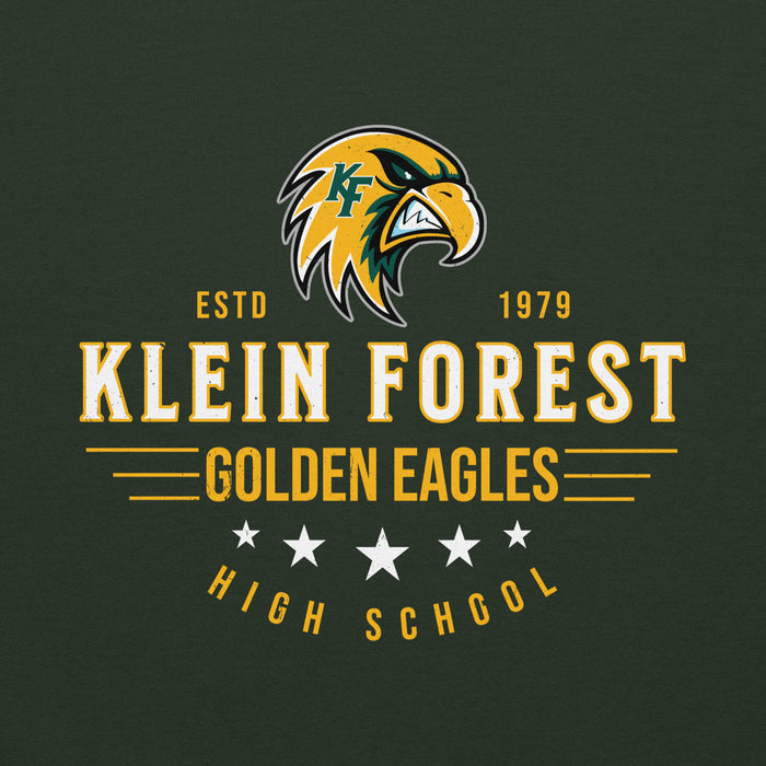 Close-up view of Klein Forest High School Golden Eagles Forest Green Classic Unisex Hoodie 217