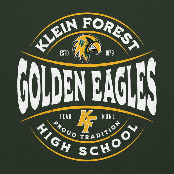 Close-up view of Klein Forest High School Golden Eagles Forest Green Classic Unisex Hoodie 218