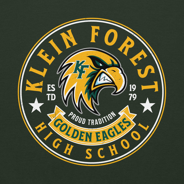 Close-up view of Klein Forest High School Golden Eagles Forest Green Classic Unisex Hoodie 215