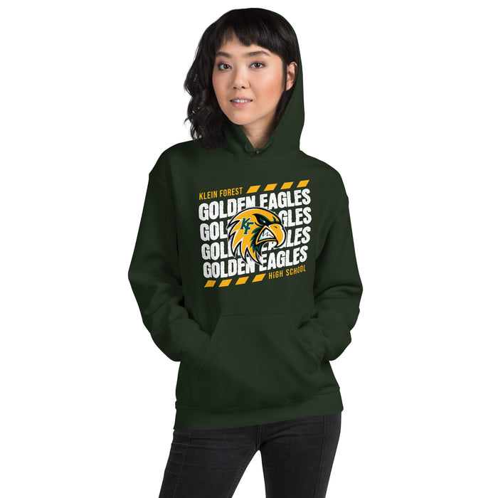 Woman wearing Klein Forest High School Golden Eagles Forest Green Classic Unisex Hoodie 223
