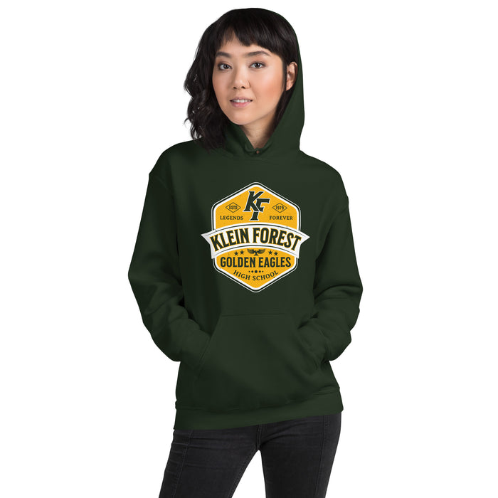 Woman wearing Klein Forest High School Golden Eagles Forest Green Classic Unisex Hoodie 209