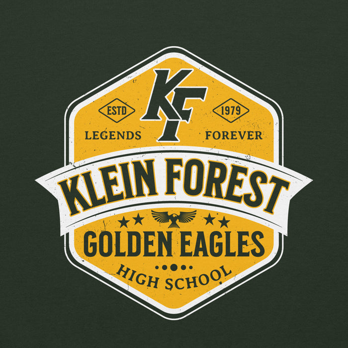 Close-up view of Klein Forest High School Golden Eagles Forest Green Classic Unisex Hoodie 209