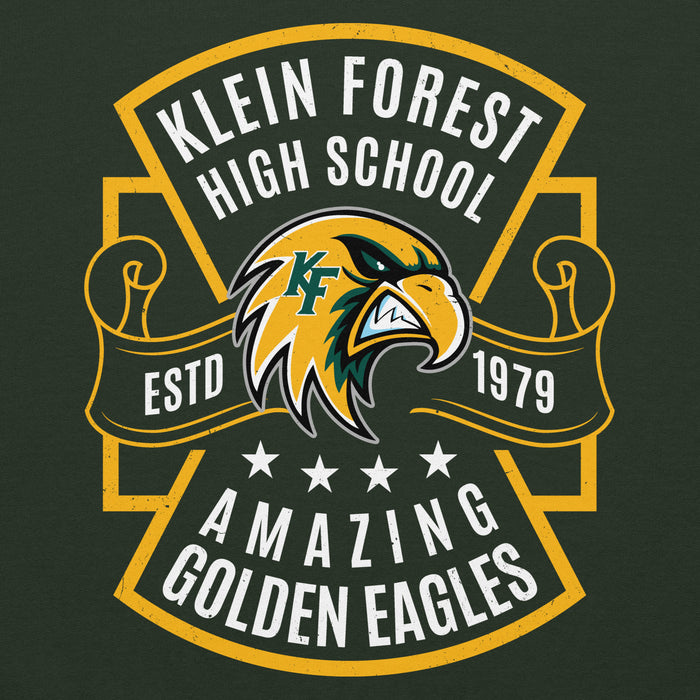Close-up view of Klein Forest High School Golden Eagles Forest Green Classic Unisex Hoodie 207