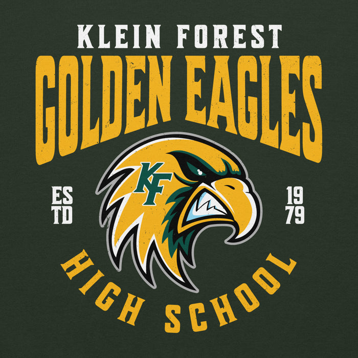 Close-up view of Klein Forest High School Golden Eagles Forest Green Classic Unisex Hoodie 213