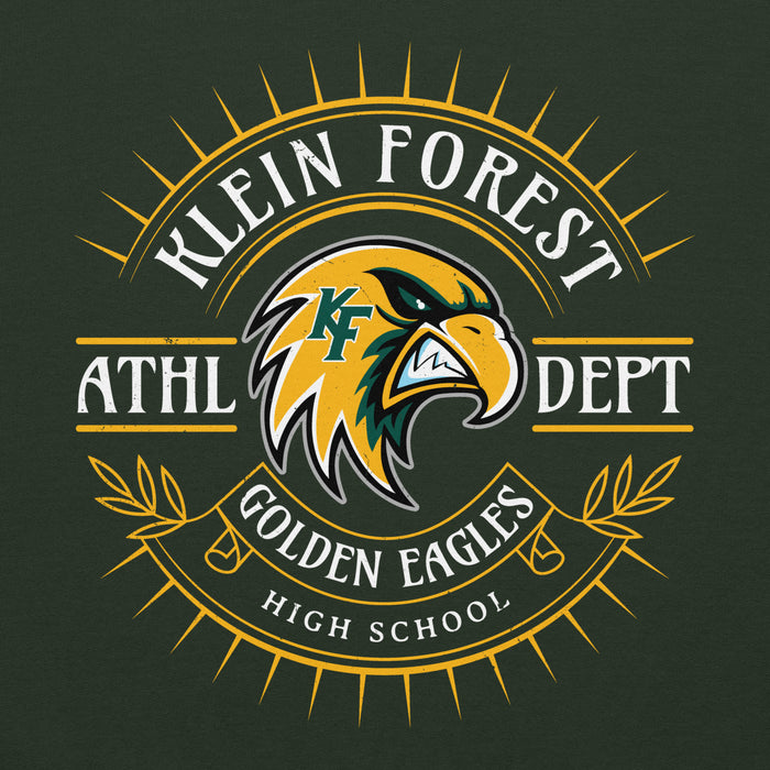Close-up view of Klein Forest High School Golden Eagles Forest Green Classic Unisex Hoodie 201
