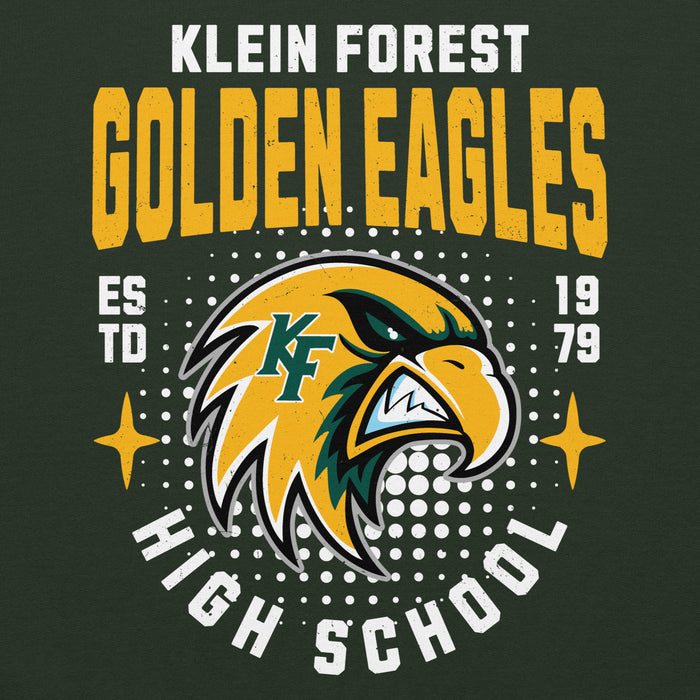 Close-up view of Klein Forest High School Golden Eagles Forest Green Classic Unisex Hoodie 204