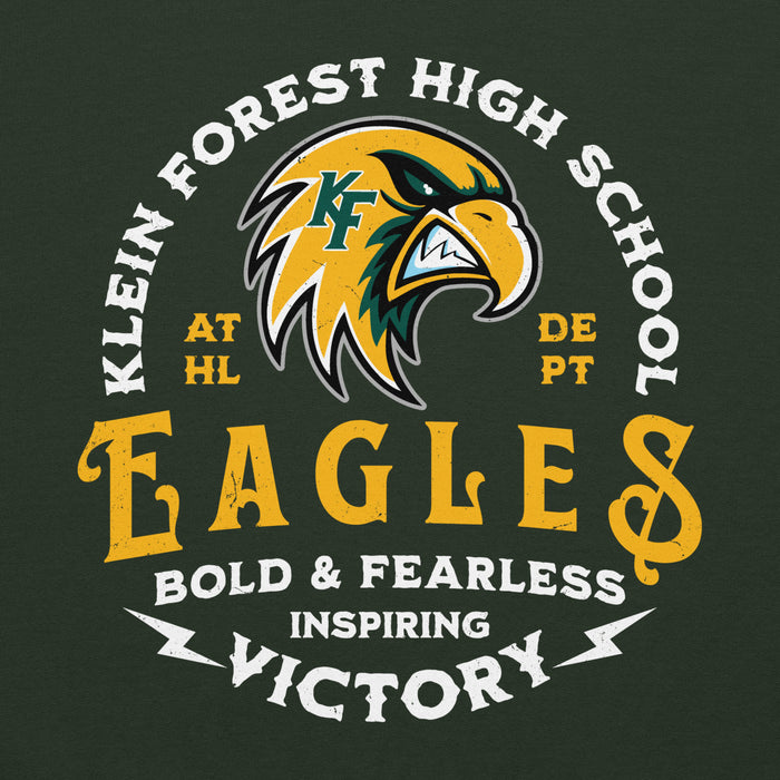 Close-up view of Klein Forest High School Golden Eagles Forest Green Classic Unisex Hoodie 206
