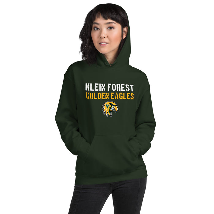 Woman wearing Klein Forest High School Golden Eagles Forest Green Classic Unisex Hoodie 017