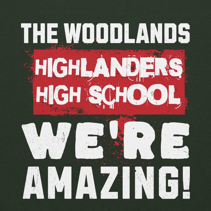 Close-up view of The Woodlands High School Highlanders Forest Green Classic Unisex Hoodie 231