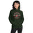 Woman wearing The Woodlands High School Highlanders Forest Green Classic Unisex Hoodie 201