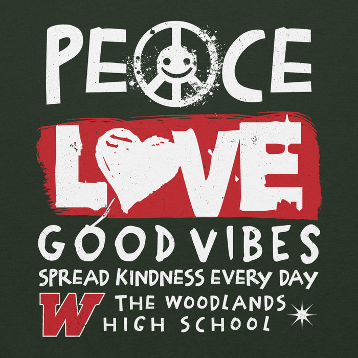 Close-up view of The Woodlands High School Highlanders Forest Green Classic Unisex Hoodie 240