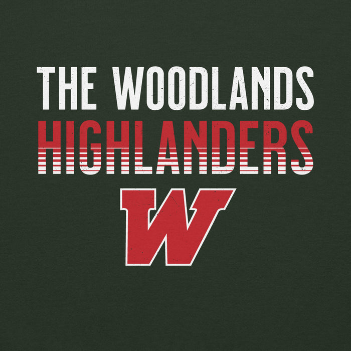 Close-up view of The Woodlands High School Highlanders Forest Green Classic Unisex Hoodie 024
