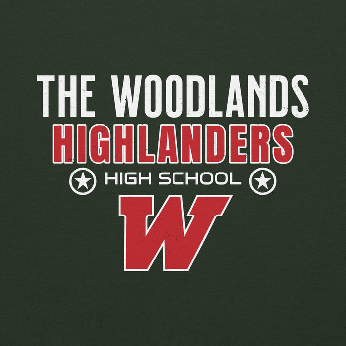 Close-up view of The Woodlands High School Highlanders Forest Green Classic Unisex Hoodie 003