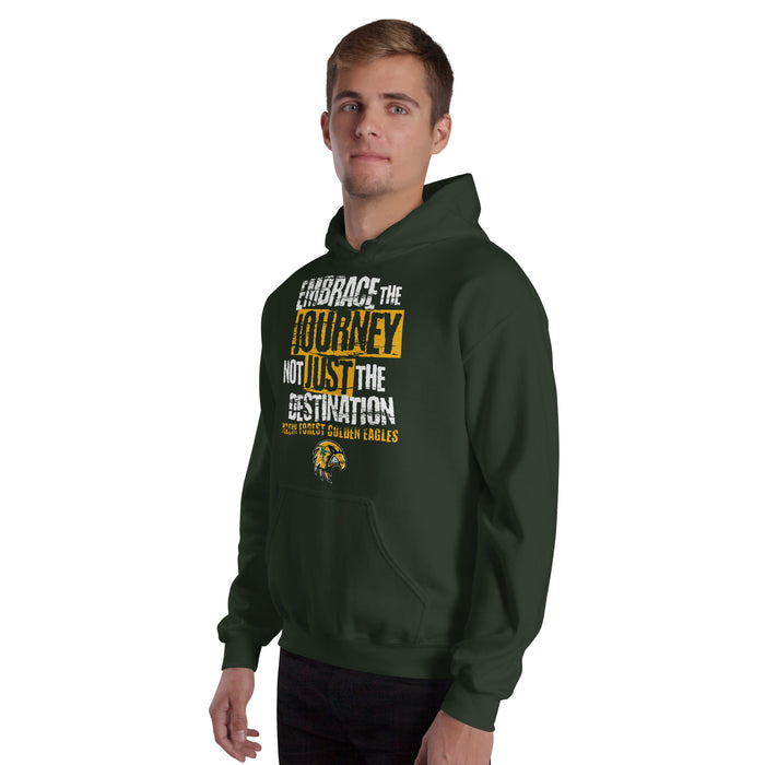 Man wearing Klein Forest High School Golden Eagles Forest Green Classic Unisex Hoodie 232