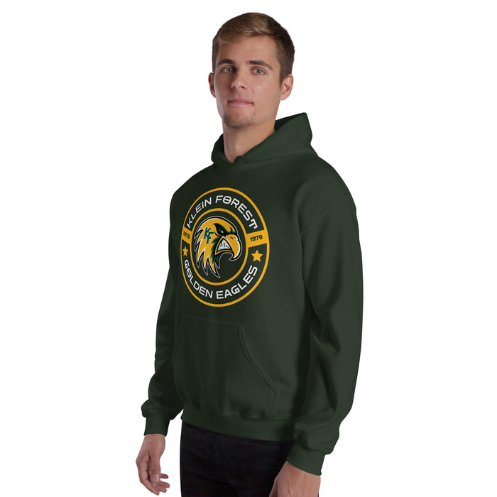 Man wearing Klein Forest High School Golden Eagles Forest Green Classic Unisex Hoodie 239