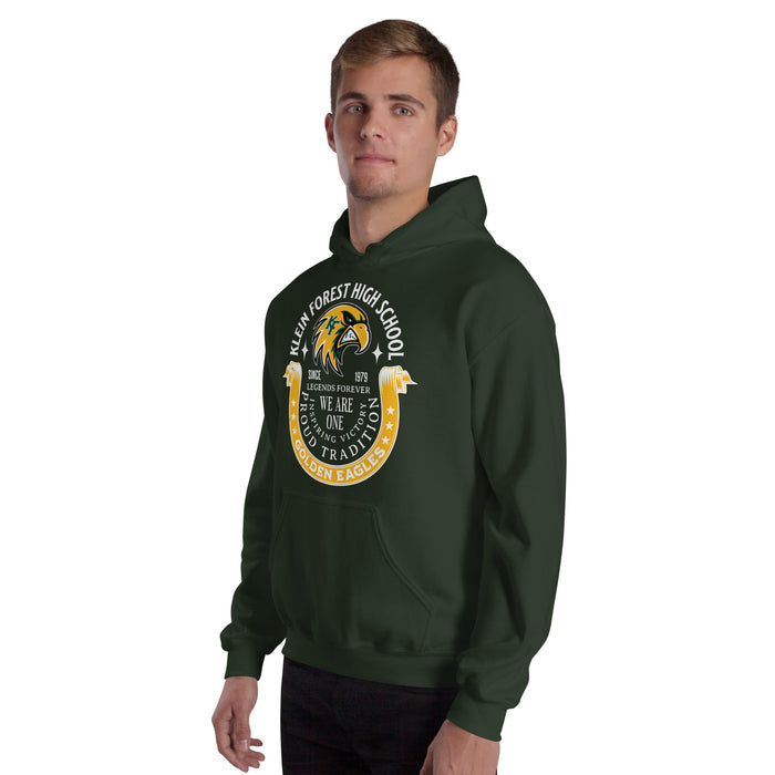 Man wearing Klein Forest High School Golden Eagles Forest Green Classic Unisex Hoodie 229