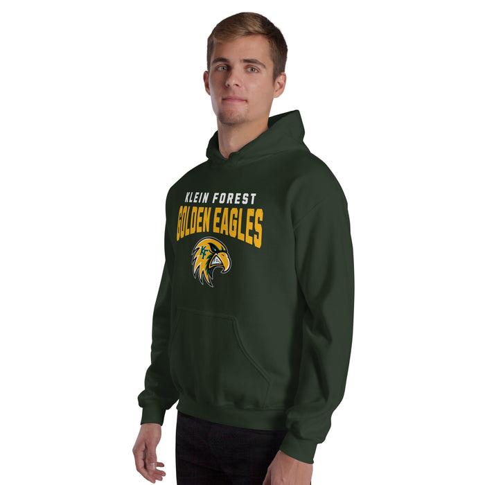 Man wearing Klein Forest High School Golden Eagles Forest Green Classic Unisex Hoodie 234