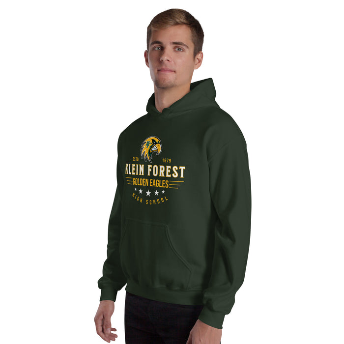 Man wearing Klein Forest High School Golden Eagles Forest Green Classic Unisex Hoodie 217