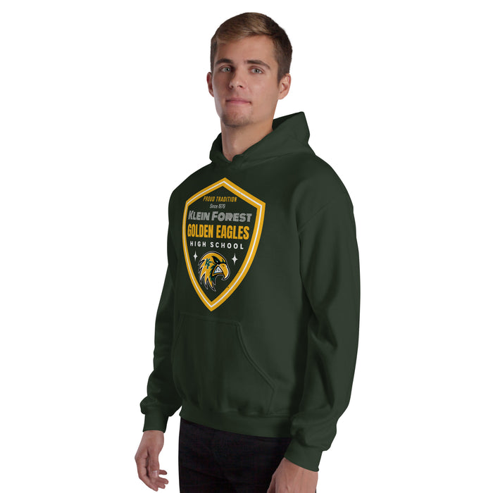 Man wearing Klein Forest High School Golden Eagles Forest Green Classic Unisex Hoodie 225