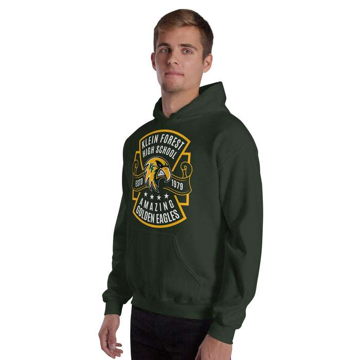 Man wearing Klein Forest High School Golden Eagles Forest Green Classic Unisex Hoodie 207