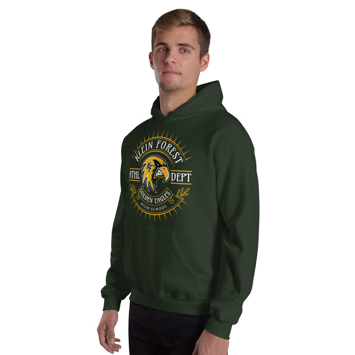 Man wearing Klein Forest High School Golden Eagles Forest Green Classic Unisex Hoodie 201