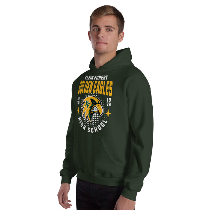 Man wearing Klein Forest High School Golden Eagles Forest Green Classic Unisex Hoodie 204