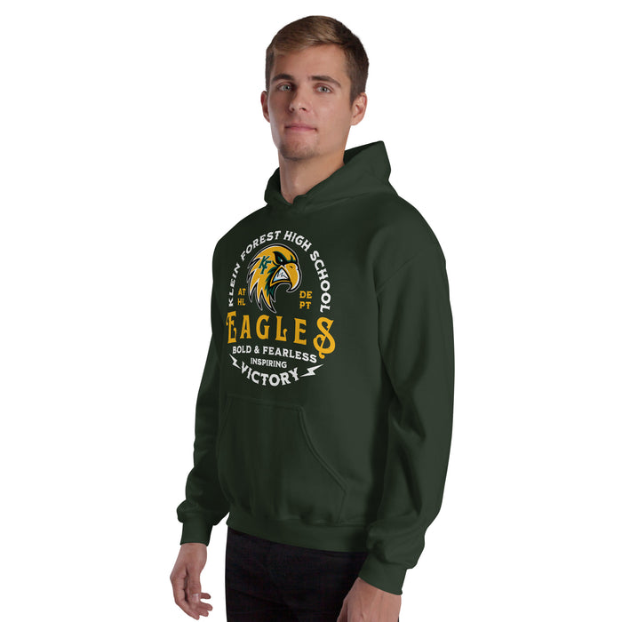 Man wearing Klein Forest High School Golden Eagles Forest Green Classic Unisex Hoodie 206